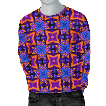 kaleidoscope Purple Orange Print Design Men Long Sleeve Sweatshirt