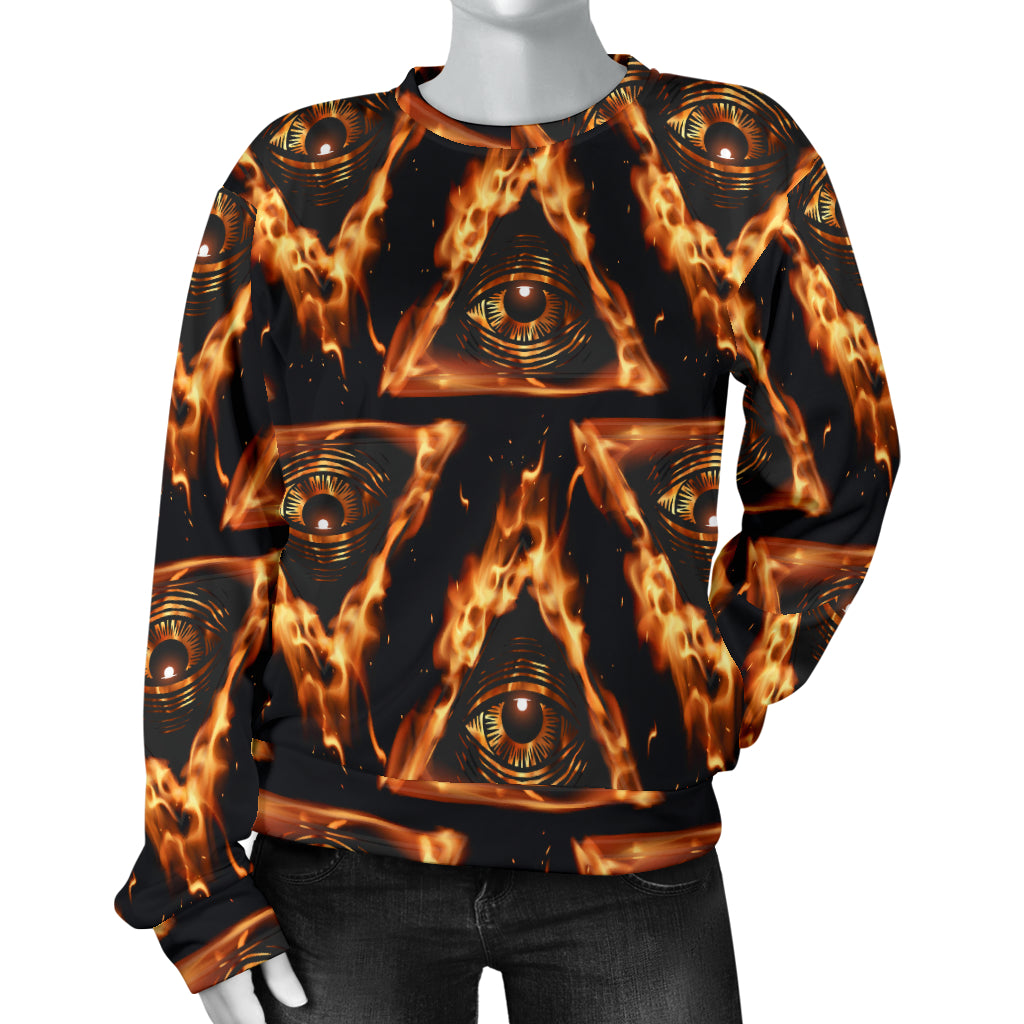 Eye of Horus in Flame Print Women Long Sleeve Sweatshirt