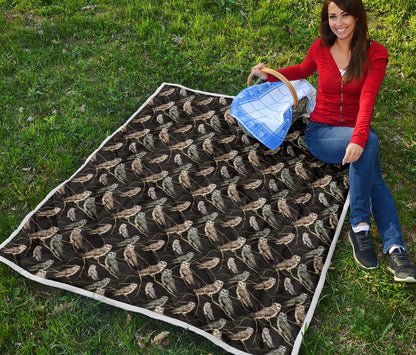 Owl Branch Themed Design Print Quilt Bedspread
