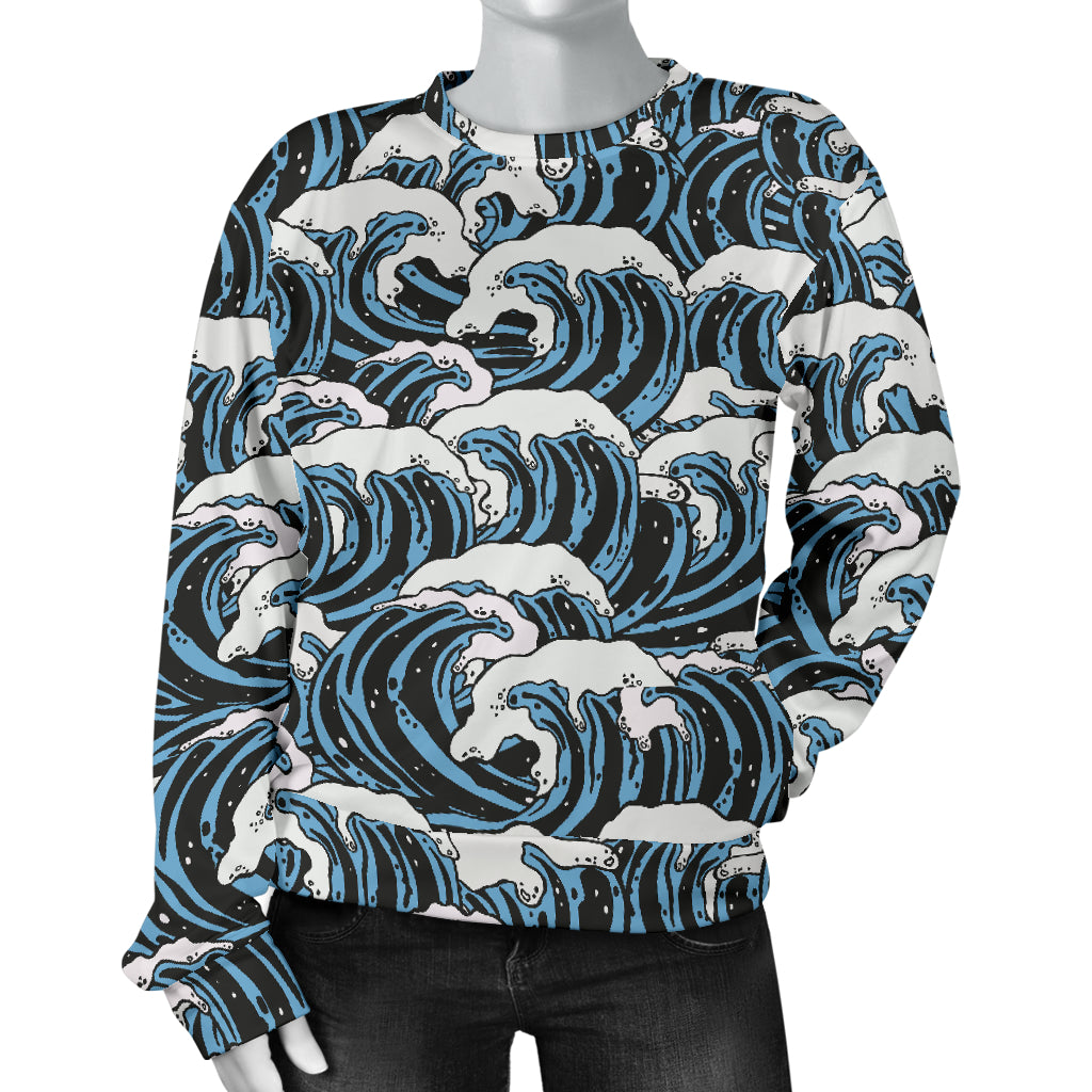 Surf Wave Pattern Print Women Long Sleeve Sweatshirt