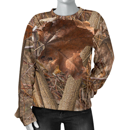 Camo Realistic Tree Forest Autumn Print Women Long Sleeve Sweatshirt