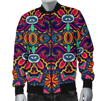 Ethnic Flower Style Print Pattern Men Bomber Jacket