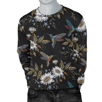 Hummingbird with Embroidery Themed Print Men Long Sleeve Sweatshirt