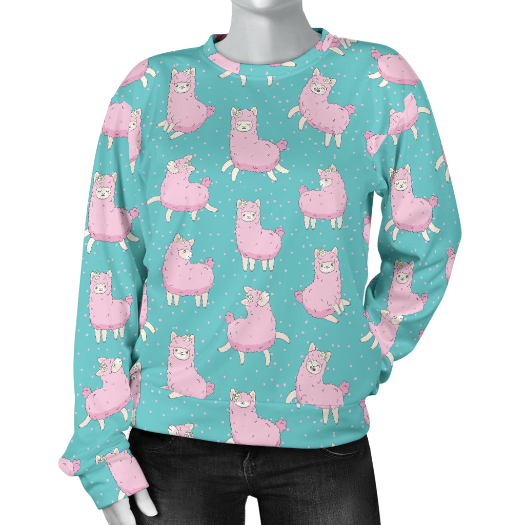 Alpaca Cartoon Design Themed Print Women Long Sleeve Sweatshirt