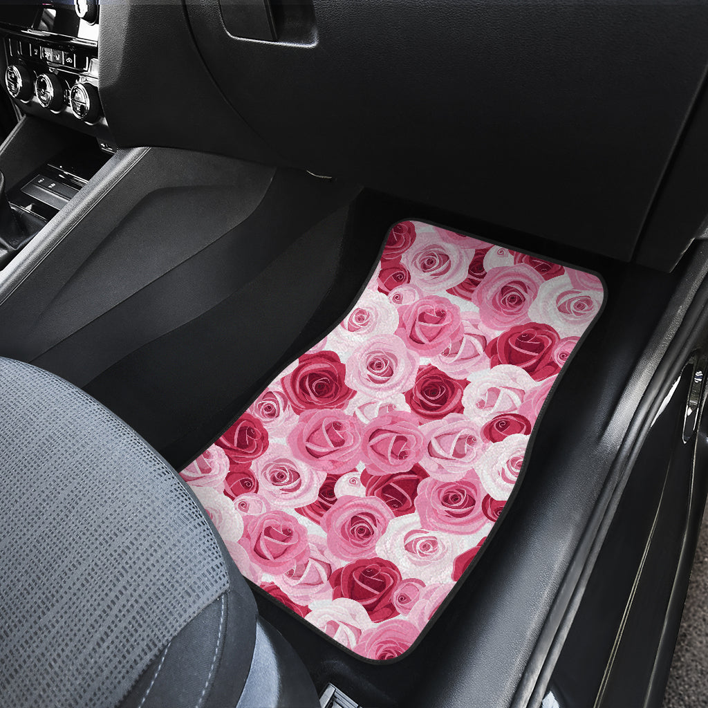 Pink Red Rose Pattern Print Car Floor Mats Front Back