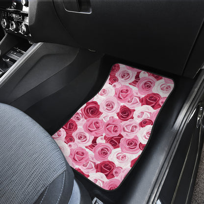 Pink Red Rose Pattern Print Car Floor Mats Front Back