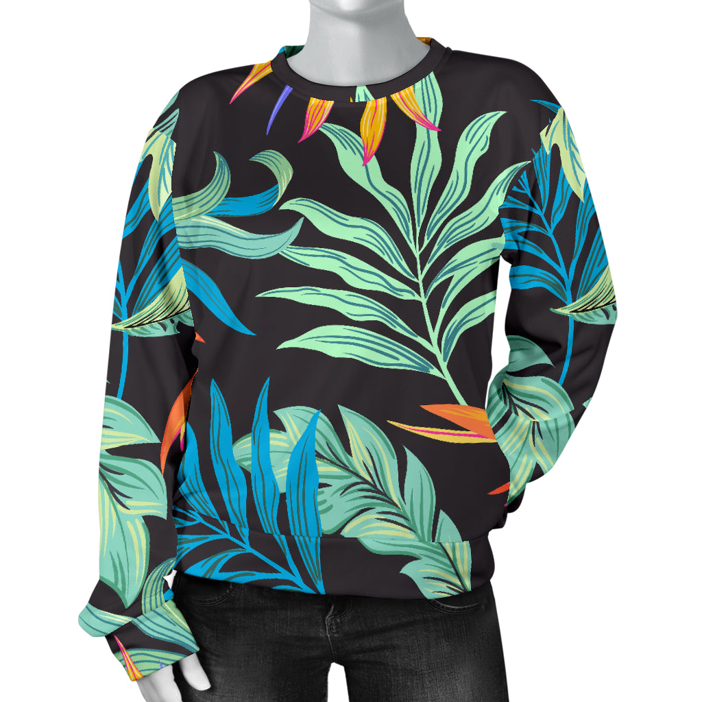 Tropical Palm Leaves Hawaiian Flower Women Long Sleeve Sweatshirt