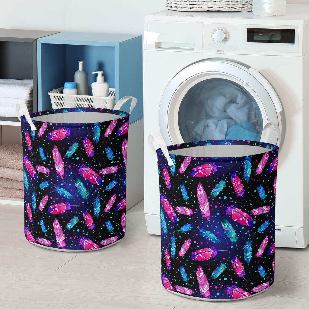 Feather Colorful Boho Design Print Laundry Basket