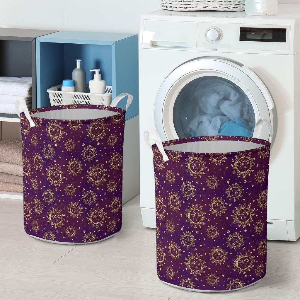 Sun Moon Star Design Themed Print Laundry Basket