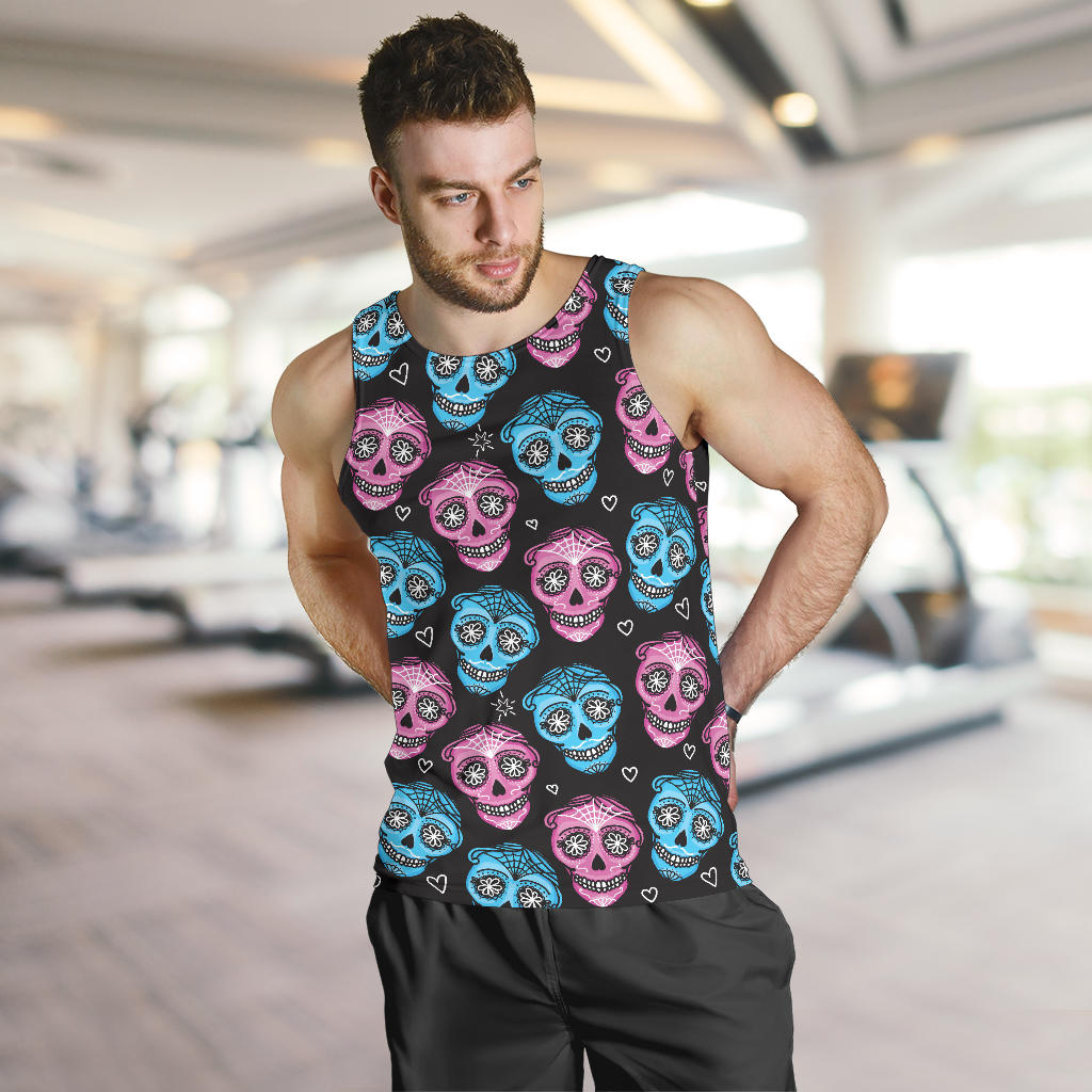 Day of the Dead Skull Print Pattern Men Tank Top
