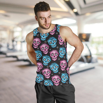 Day of the Dead Skull Print Pattern Men Tank Top