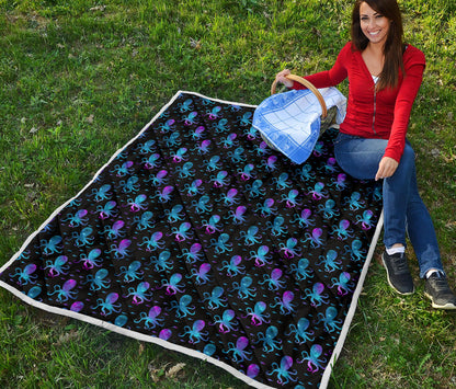 Octopus Blue Design Print Themed Quilt Bedspread