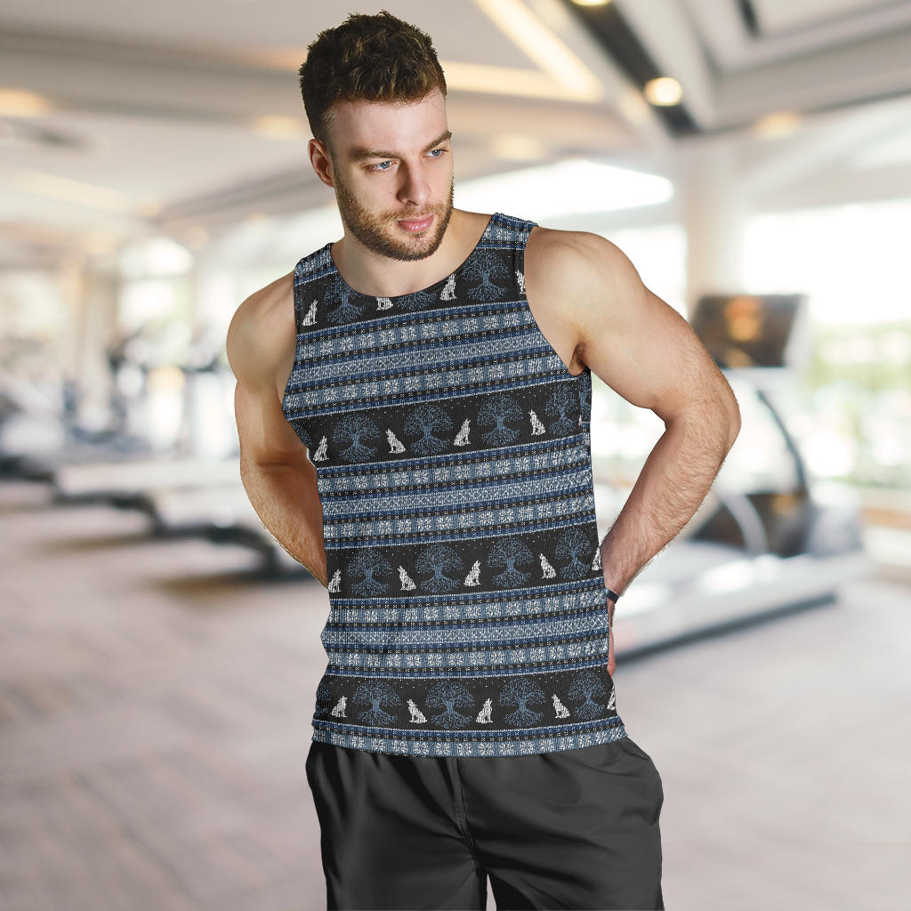 Wolf Tree of Life Knit Design Print Men Tank Top