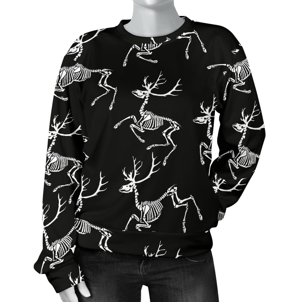 Deer Skeleton Print Pattern Women Long Sleeve Sweatshirt