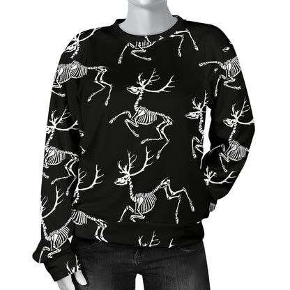 Deer Skeleton Print Pattern Women Long Sleeve Sweatshirt