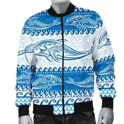 Dolphin Tribal Print Pattern Men Bomber Jacket