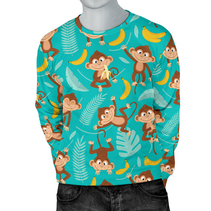 Monkey Happy Design Themed Print Men Long Sleeve Sweatshirt