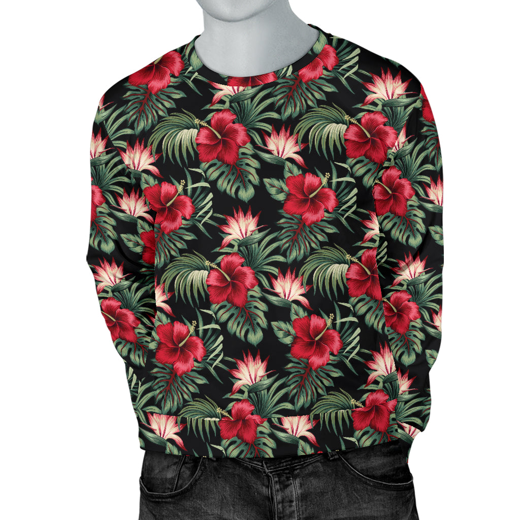 Flower Hawaiian Red Hibiscus Design Print Men Long Sleeve Sweatshirt