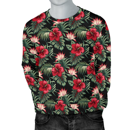 Flower Hawaiian Red Hibiscus Design Print Men Long Sleeve Sweatshirt