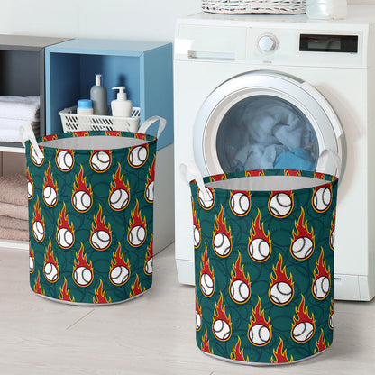 Baseball Fire Print Pattern Laundry Basket