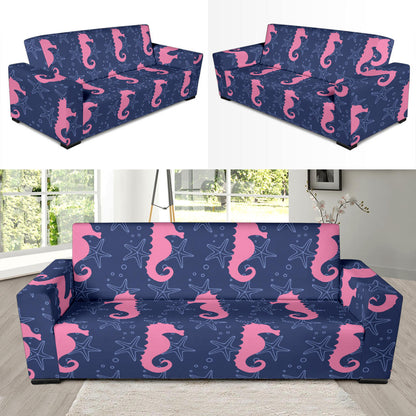 SeaHorse Pink Pattern Print Design 02 Sofa Slipcover