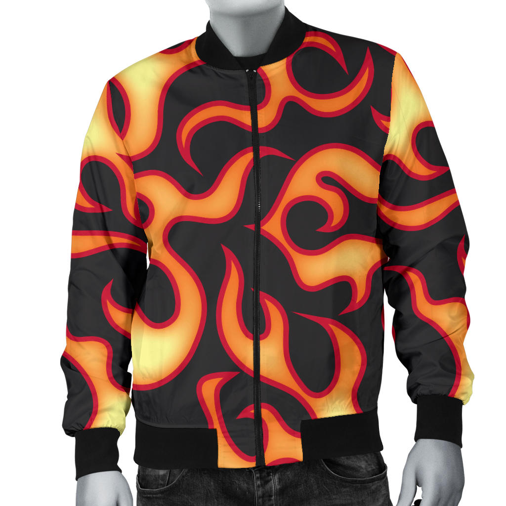 Flame Fire Themed Print Men Bomber Jacket
