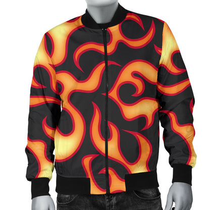 Flame Fire Themed Print Men Bomber Jacket