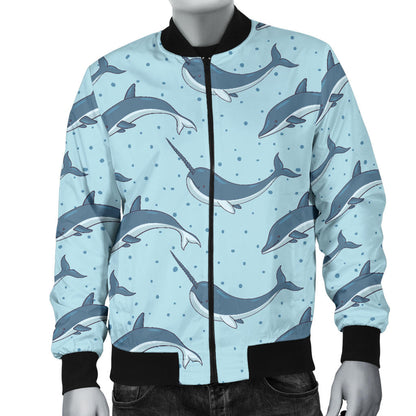 Narwhal Dolphin Print Men Bomber Jacket