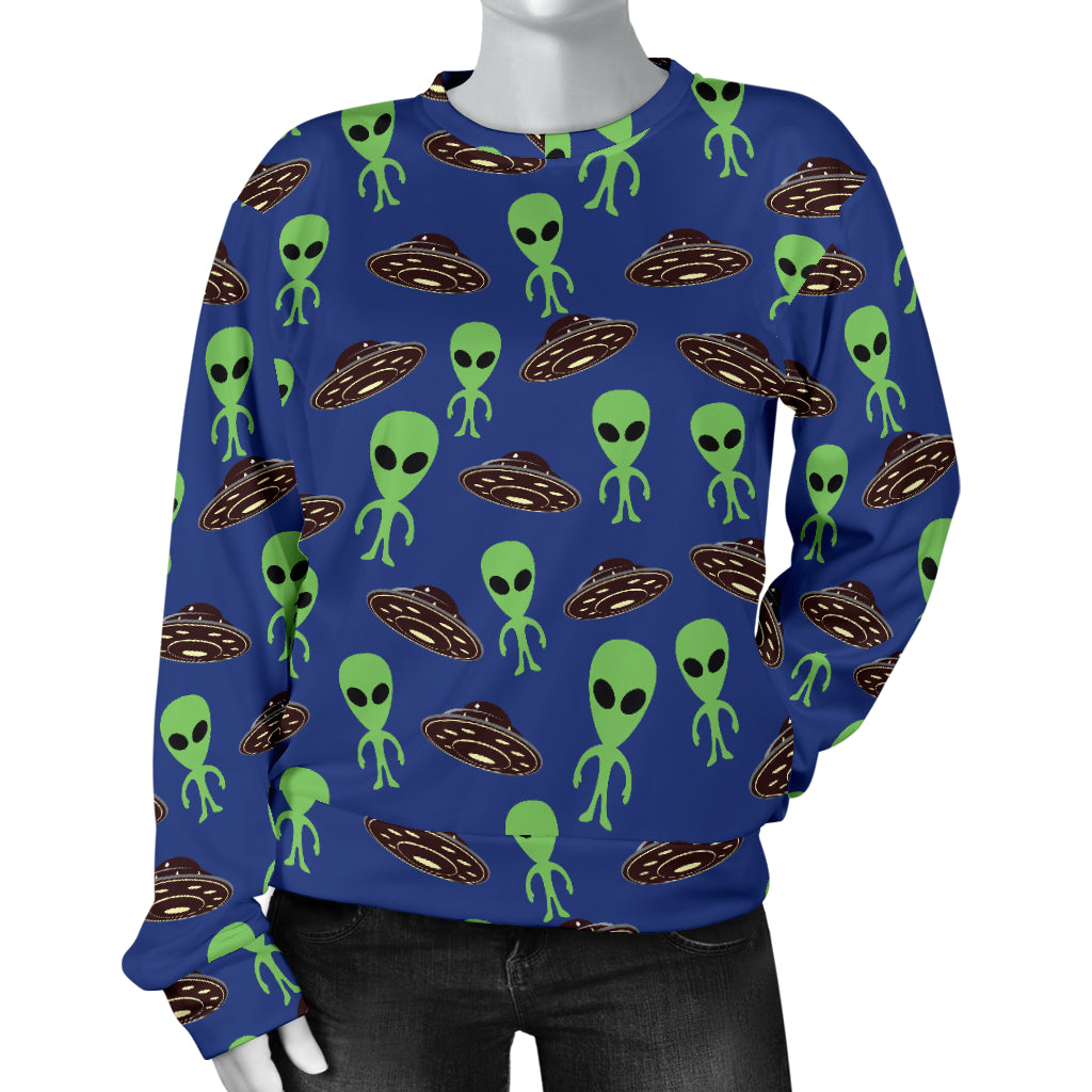 Alien Green UFO Pattern Women Long Sleeve Sweatshirt