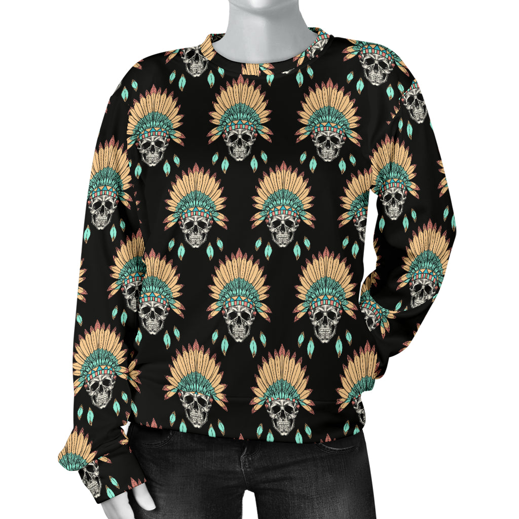 American indian Skull Pattern Women Long Sleeve Sweatshirt