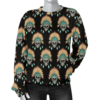 American indian Skull Pattern Women Long Sleeve Sweatshirt