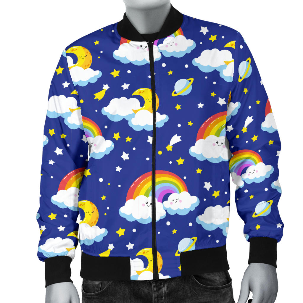 Rainbow Space Design Print Men Bomber Jacket