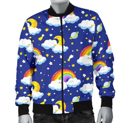 Rainbow Space Design Print Men Bomber Jacket