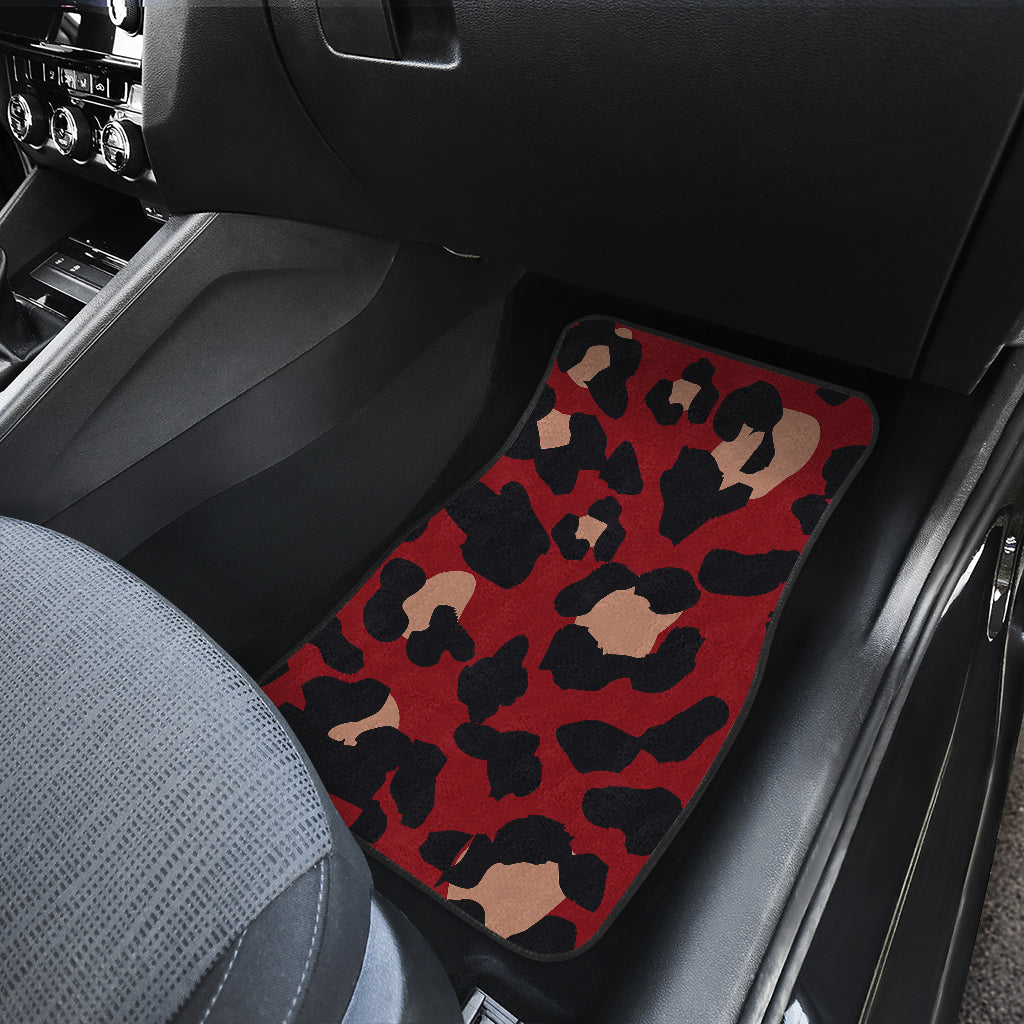 Cheetah Red Print Pattern Car Floor Mats Front Back