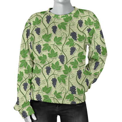 Wine Grape Thmed Print Women Long Sleeve Sweatshirt