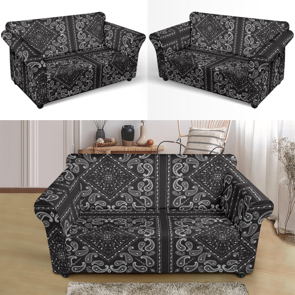 Bandana Black White Print Design LKS302 Loveseat Couch Slipcover