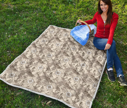 Nautical Map Design Themed Print Quilt Bedspread
