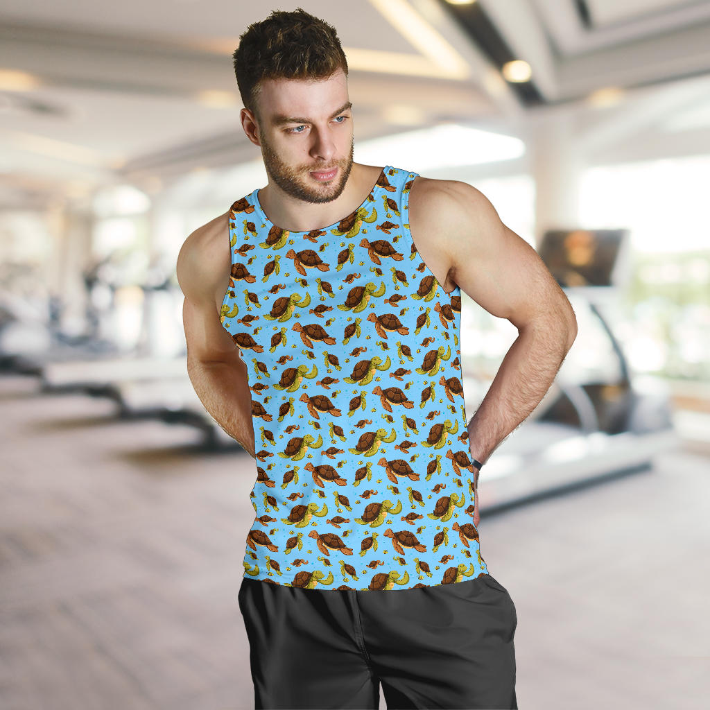 Hello Sea Turtle Print Pattern Men Tank Top