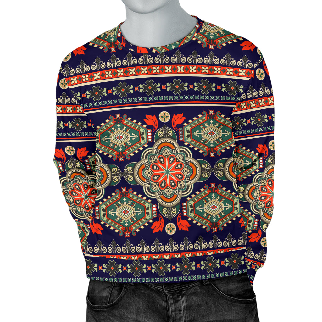 Ethnic Geometric Print Pattern Men Long Sleeve Sweatshirt