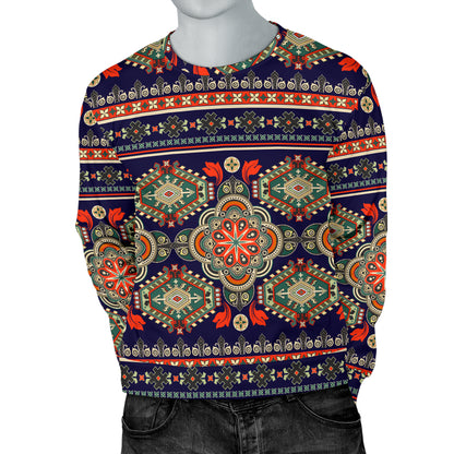 Ethnic Geometric Print Pattern Men Long Sleeve Sweatshirt