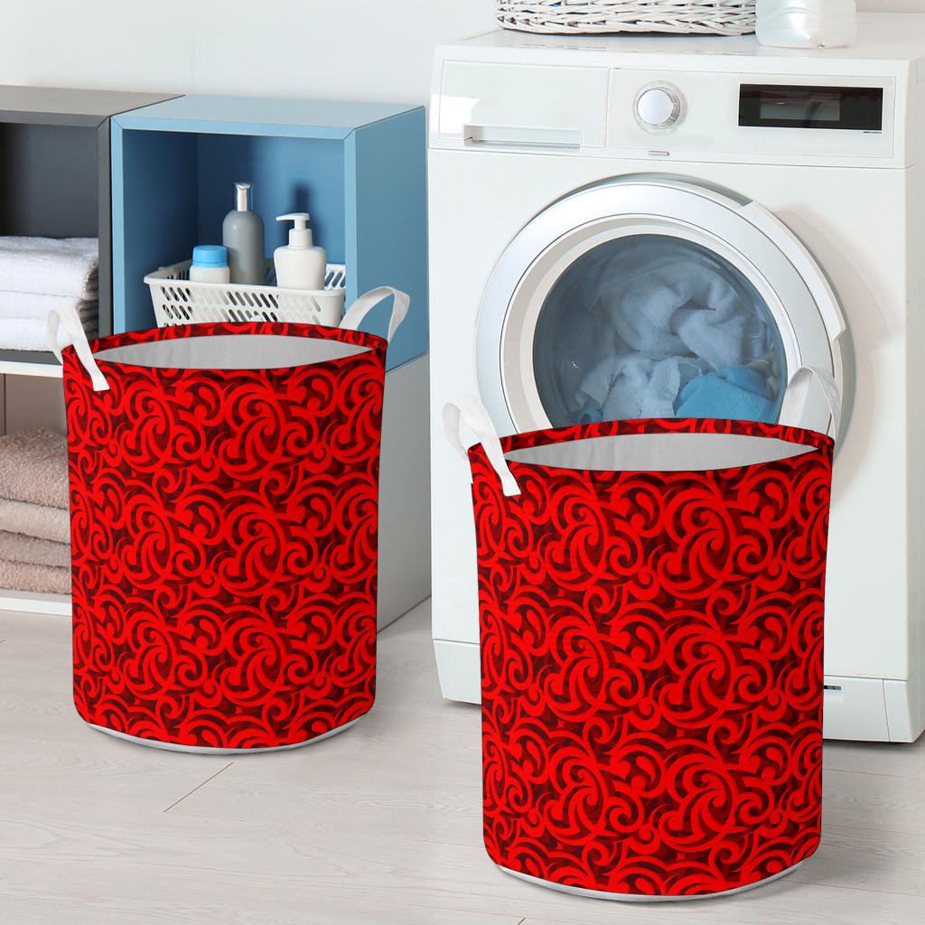 Maori Red Themed Design Print Laundry Basket