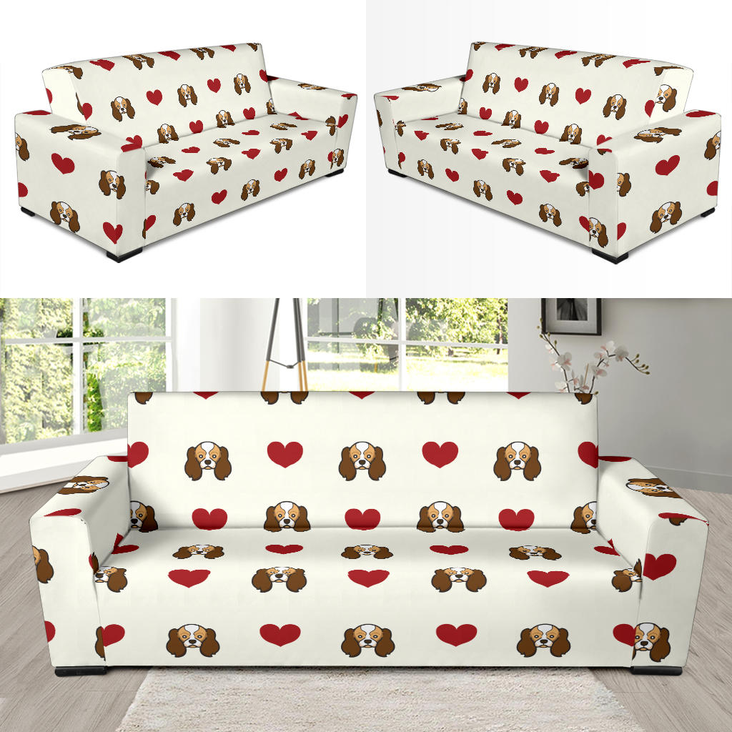 Cavalier King Charles Spaniels Pattern Print Design 01 Sofa Slipcover