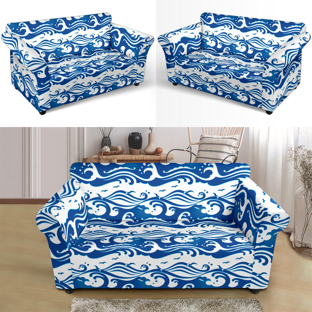Wave Print Design LKS303 Loveseat Couch Slipcover