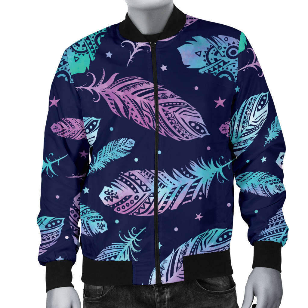 Feather Aztec Design Print Men Bomber Jacket