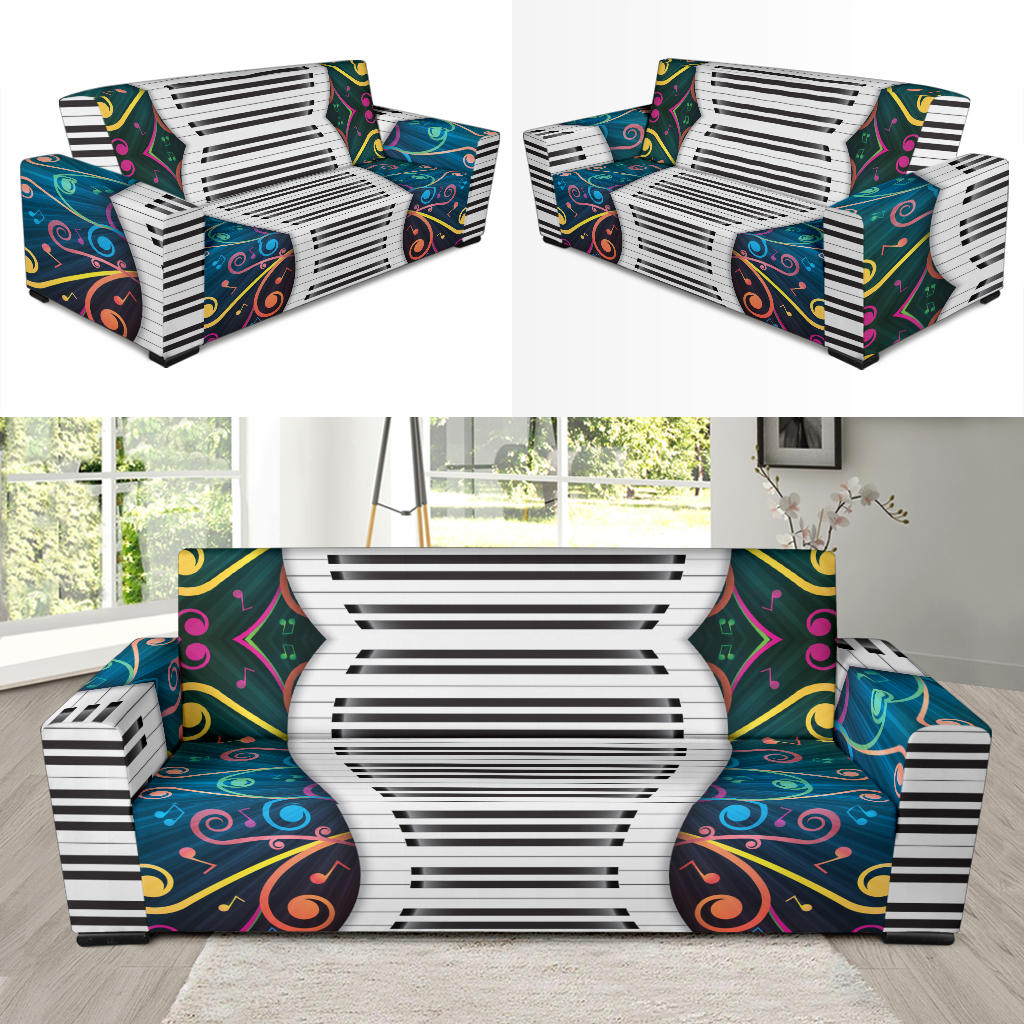 Piano Pattern Print Design 01 Sofa Slipcover