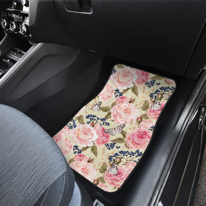 Floral Pink Butterfly Print Car Floor Mats Front Back