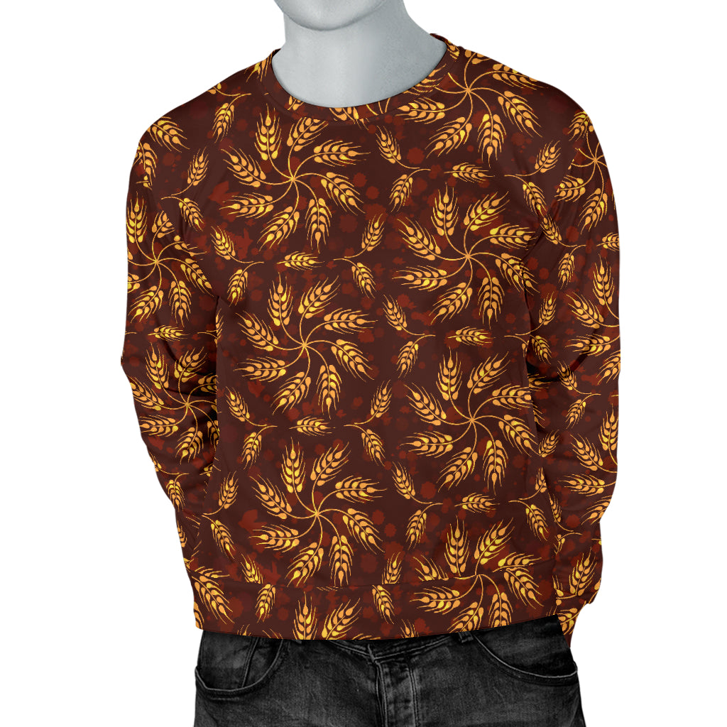 Agricultural Brown Wheat Print Pattern Men Long Sleeve Sweatshirt