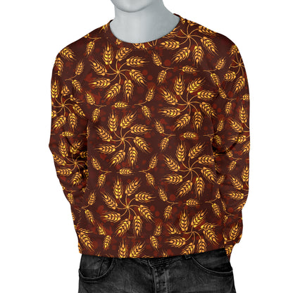 Agricultural Brown Wheat Print Pattern Men Long Sleeve Sweatshirt