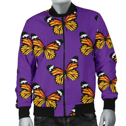 Monarch Butterfly Purple Print Pattern Men Bomber Jacket