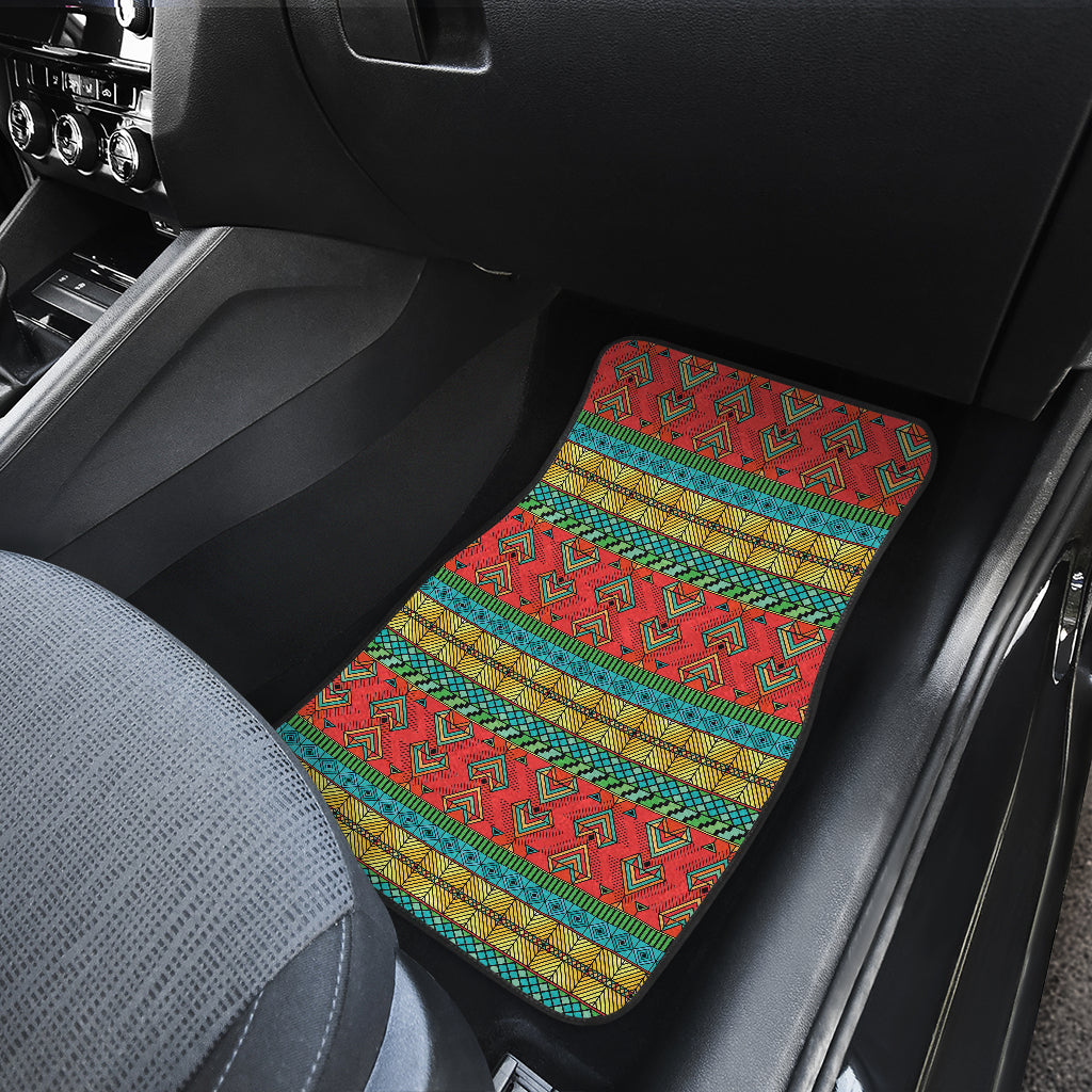 African Colorful Zigzag Print Pattern Car Floor Mats Front Back